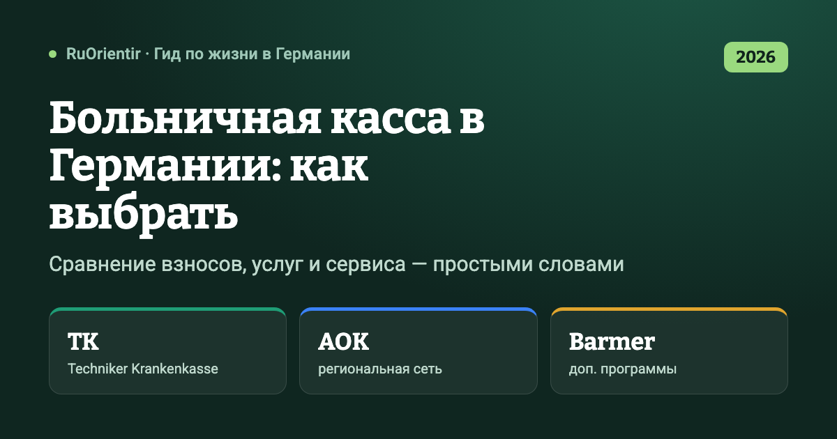 Сравнение больничных касс TK, AOK и Barmer в Германии 2026